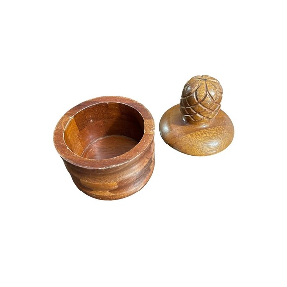 Vintage MCM Hand Turned Carved Wood Jar w/Lid Candy Trinket Container - Picture 5 of 12